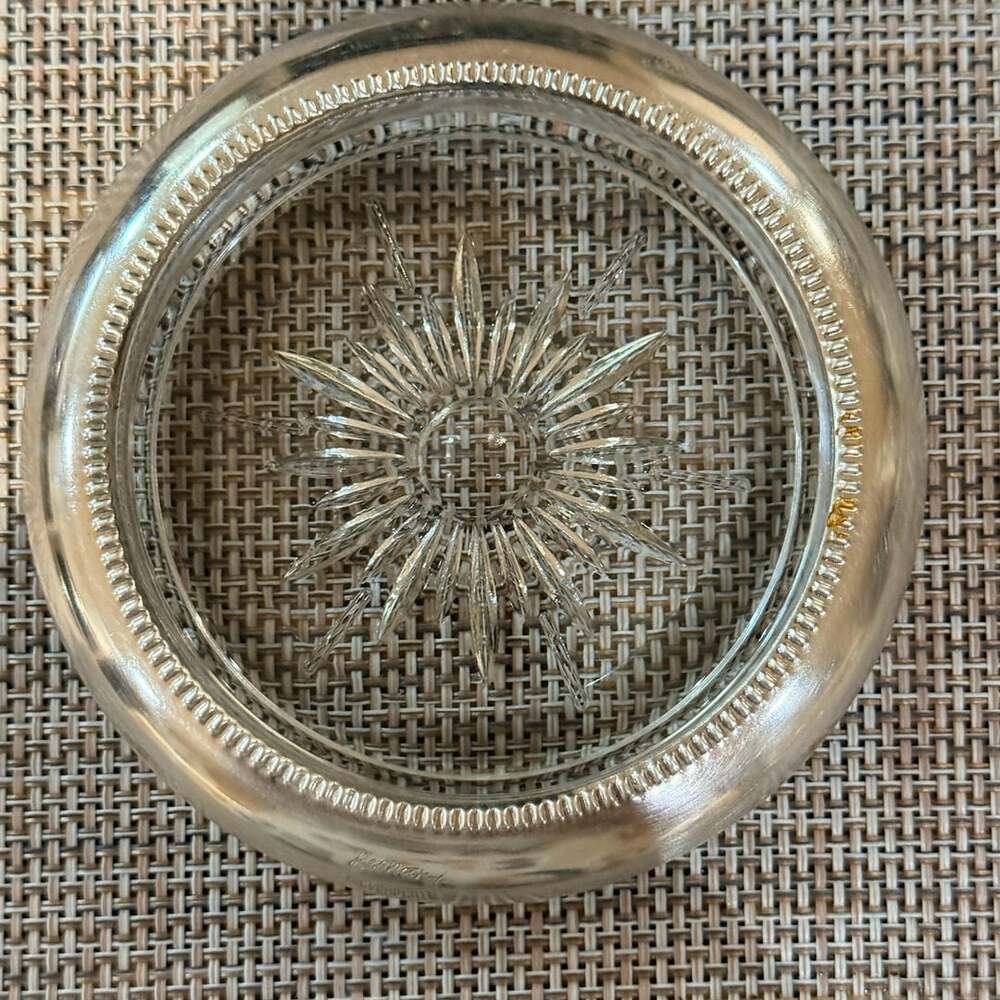 Leonard Silverplate and Cut Glass Coaster with Sunburst Design